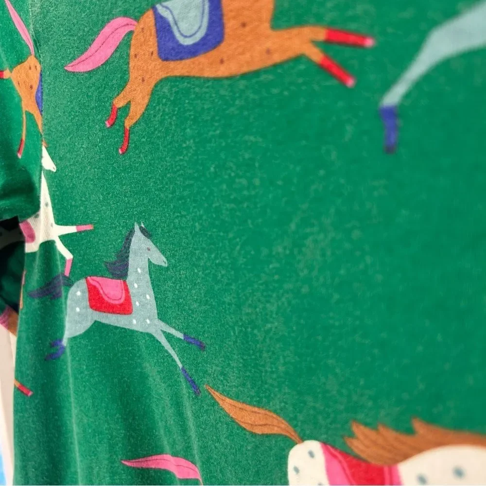 Mini Boden Horse Print Tunic Dress Green Cotton Sz 8-9Y